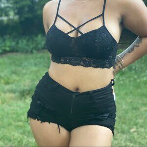 Two piece denim lace set